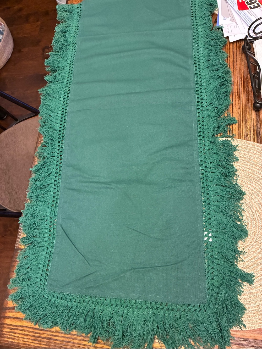 Hobby Lobby Emerald Green Fringed Table Runner